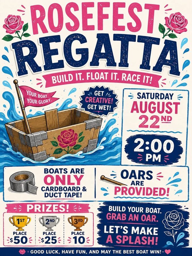 Rose Fest cardboard boat regatta poster