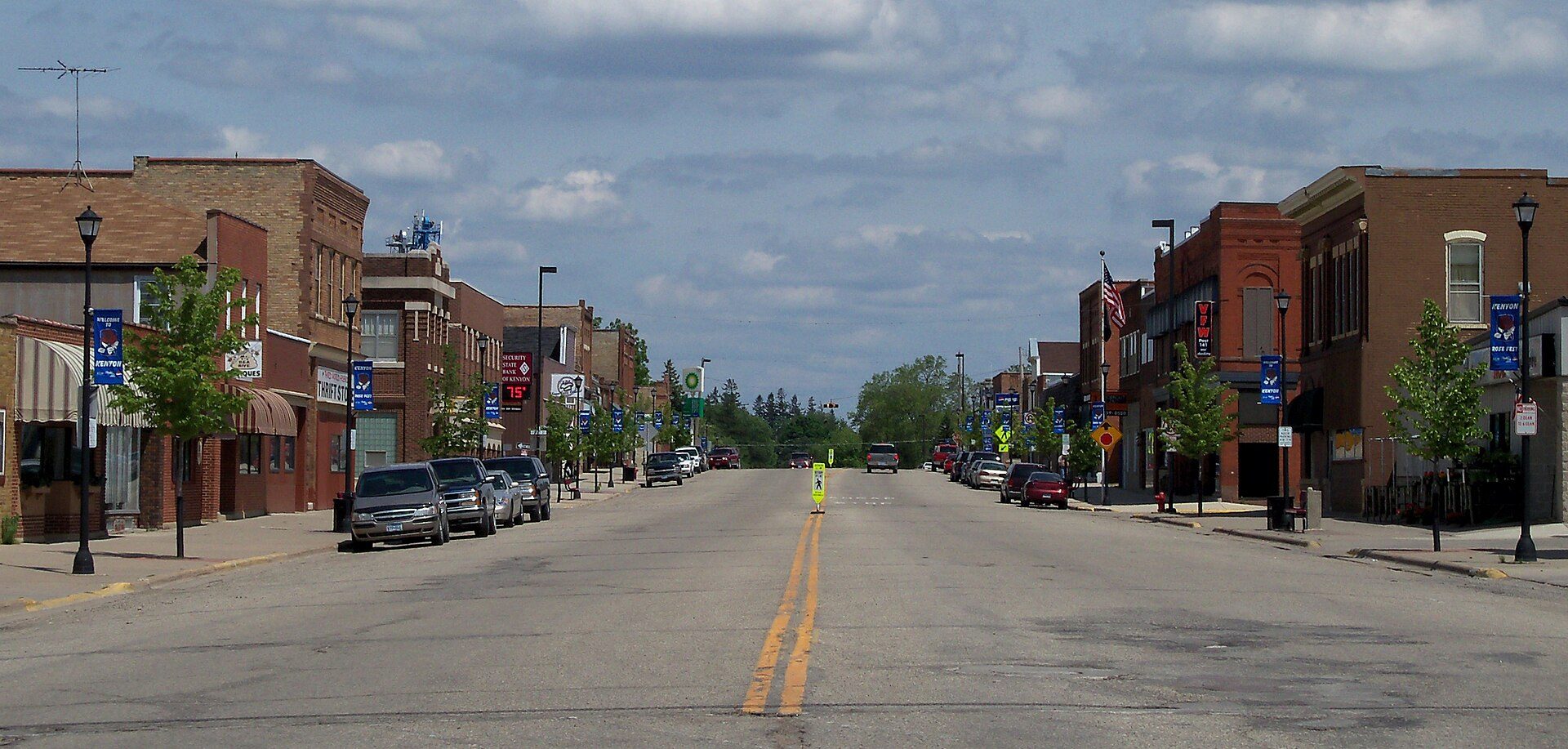 2nd Street, Kenyon, with Rose Fest banners on the lampposts